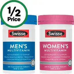Woolworths Swisse Ultivite Men’s or Women’s Multivitamin Tablets Pk 100 offer