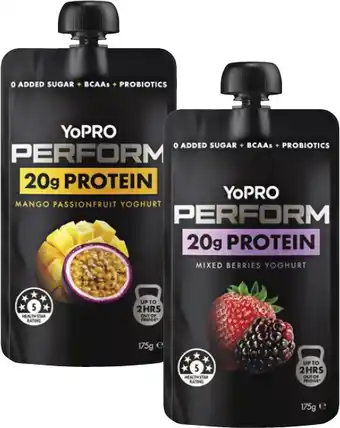 Coles YoPro Perform High Protein Yoghurt Pouch No Added Sugar offer