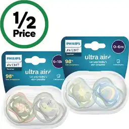 Woolworths Avent Ultra Air Soother 0-6 or 6-18 Months Pk 2 – Assorted offer