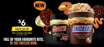 Drakes Mars or Snickers Tubs 460ml offer