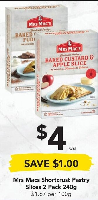 Drakes Mrs Macs Shortcrust Pastry Slices 2 Pack 240g offer