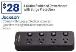 Officeworks 4 outlet switched powerboard surge protection black offer