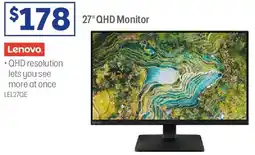 Officeworks Lenovo 27 qhd 100hz monitor l27qe offer