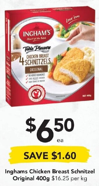 Drakes Inghams Chicken Breast Schnitzel Original 400g offer