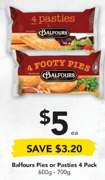 Drakes Balfours Pies or Pasties 4 Pack 600g - 700g offer