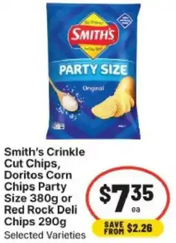 IGA Smith's Crinkle Cut Chips, Doritos Corn Chips Party Red Rock Deli Chips offer