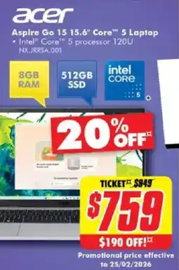 The Good Guys Aspire go 15 15.6" core™ 5 laptop offer