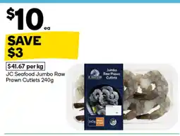 Woolworths Jc seafood jumbo raw prawn cutlets offer