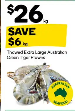 Woolworths Thawed extra large australian green tiger prawns offer