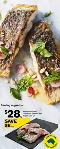 Woolworths Fresh australian saltwater barramundi fillets skin on offer