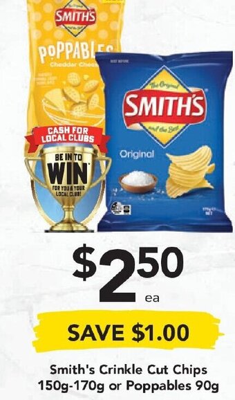 Drakes Smith's Crinkle Cut Chips 150g - 170g or Poppables 90g offer