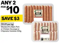 Woolworths Woolworths beef, pork or chicken sausage or chipolata offer