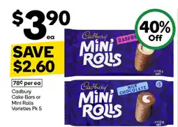 Woolworths Cadbury cake bars or mini rolls varieties offer