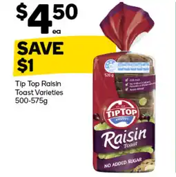 Woolworths Tip top raisin toast varieties offer