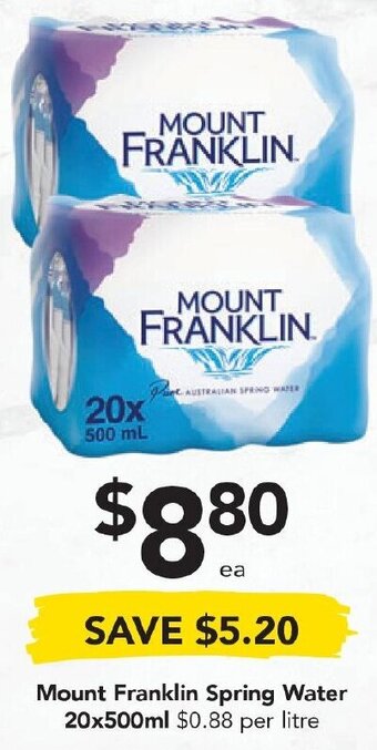 Drakes Mount Franklin Spring Water 20x500ml offer
