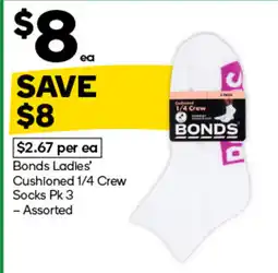 Woolworths Bonds ladies' cushioned 1/4 crew socks offer