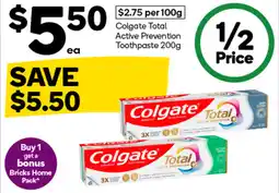 Woolworths Colgate total active prevention toothpaste offer
