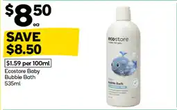 Woolworths Ecostore baby bubble bath offer