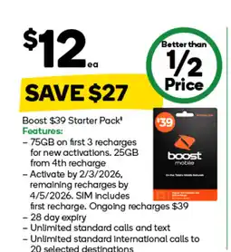 Woolworths Boost $39 starter pack offer