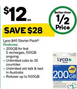 Woolworths Lyca $40 starter pack offer