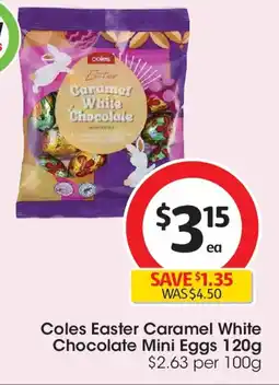 Coles Coles easter caramel white chocolate mini eggs offer
