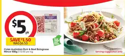 Coles Coles australian pork & beef bolognese mince offer