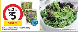Coles Coles australian 4 leaf salad mix or baby rocket offer