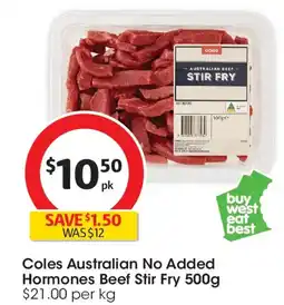 Coles Coles australian no added hormones beef stir fry offer