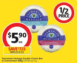 Coles Tasmanian heritage double cream brie or camembert offer