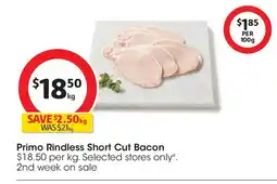 Coles Primo rindless short cut bacon offer