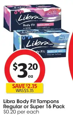 Coles Libra body fit tampons regular or super offer