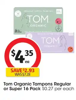 Coles Tom organic tampons regular or super 1 offer