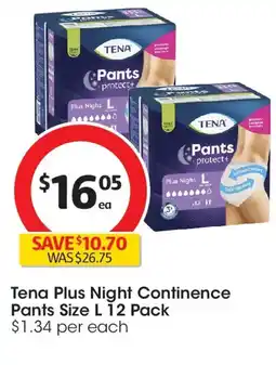 Coles Tena plus night continence pants offer