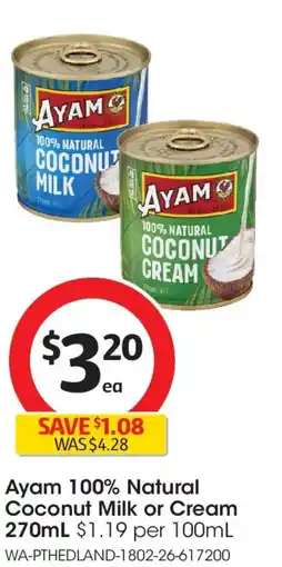 Coles Ayam 100% natural coconut milk or cream offer