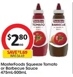 Coles Masterfoods squeeze tomato or barbecue sauce offer