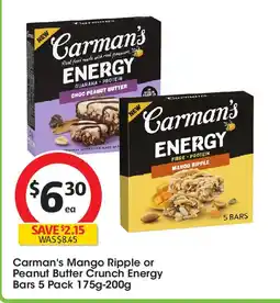Coles Carman's mango ripple or peanut butter crunch energy bars offer