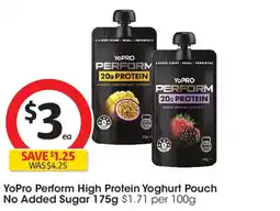 Coles YoPro Perform High Protein Yoghurt Pouch No Added Sugar offer