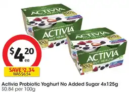 Coles Activia probiotic yoghurt no added sugar offer