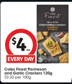 Coles Coles finest parmesan and garlic crackers offer