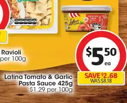Coles Latina tomato & garlic pasta sauce offer