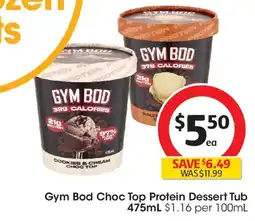 Coles Gym bod choc top protein dessert tub offer
