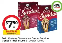 Coles Bulla creamy classics ice cream sundae cones offer