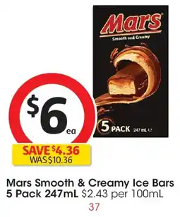 Coles Mars smooth & creamy ice bars offer