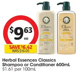 Coles Herbal essences shampoo or conditioner offer