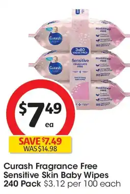 Coles Curash fragrance free sensitive skin baby wipes offer
