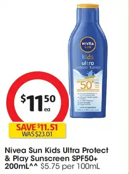 Coles Nivea sun kids ultra protect & play sunscreen spf50 offer