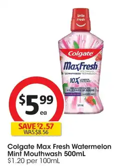 Coles Colgate max fresh watermelon mint mouthwash offer