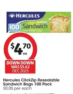 Coles Hercules clickzip resealable sandwich bags offer