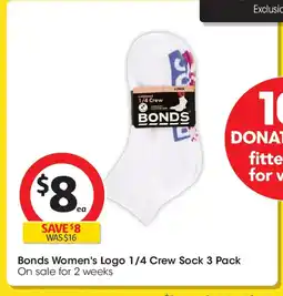Coles Bonds women's logo 1/4 crew sock offer