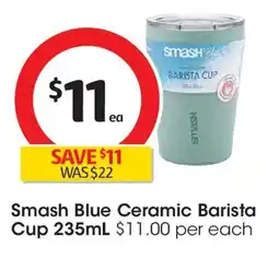 Coles Smash blue ceramic barista cup offer